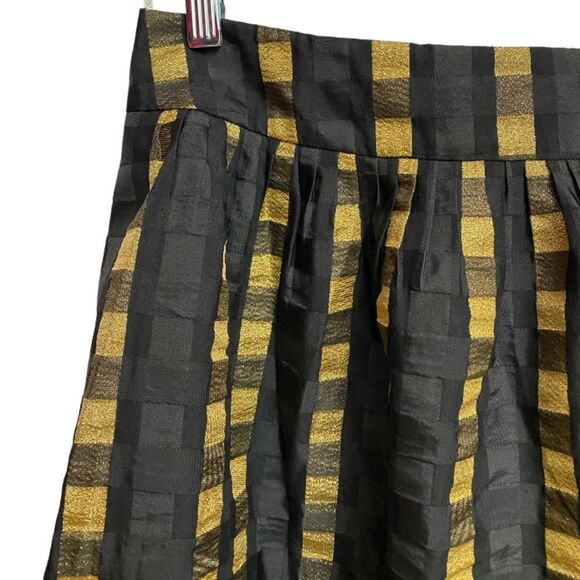 Ann Taylor Full Circle Skirt Women's Sz 4 Black Gold Check Cocktail Whimsygoth - Picture 4 of 14